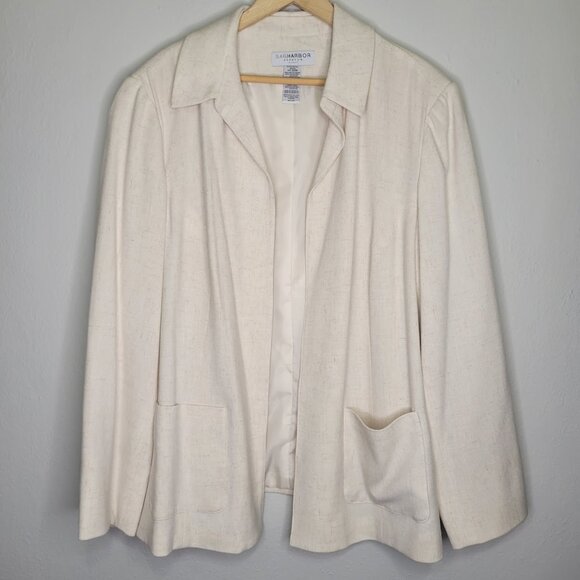 Linen Blend Open Front Collared Cream Blazer Size 20W - Picture 1 of 5